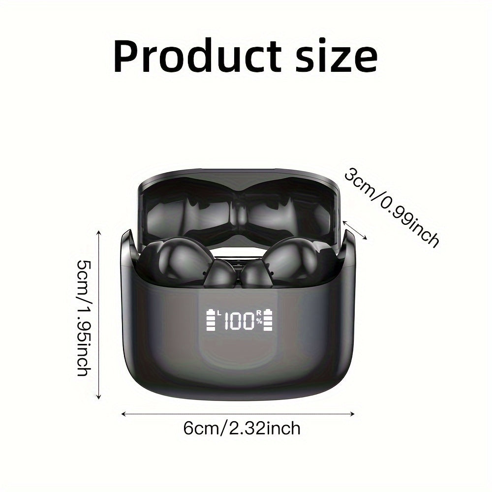[40H Wireless Earbud] 40H Wireless Earbud, 5.3 Stereo Bass Earphones | Dual Mic Call, USB-C LED Display, Sport Headset