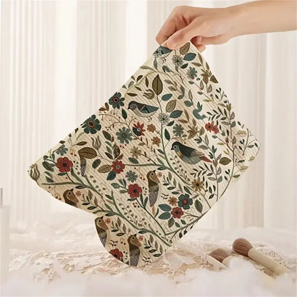 1Pc Cosmetic Bags Branch Bird Pattern Women'S Makeup Bag Corduroy Cosmetic Storage Bag Portable Commuting Travel Toiletry Bag