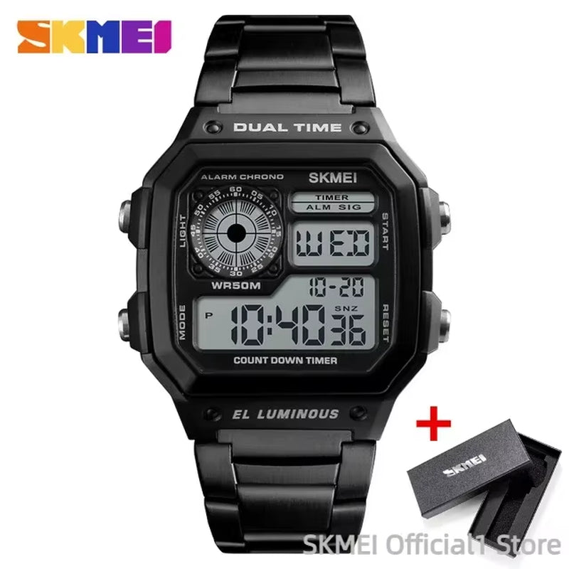 1335 Digital Watch for Men Retro Sports Waterproof Chrono Electronic Mens Wristwatches Stainless Steel Clock Reloj Hombre
