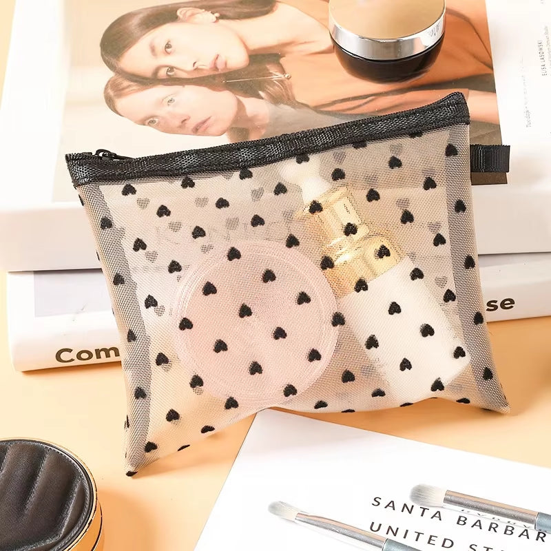 1Pcs Mesh Clear Cosmetic Bags Small Large Black Makeup Bag Portable Travel Toiletry Organizer Case Lipstick Storage Pouch