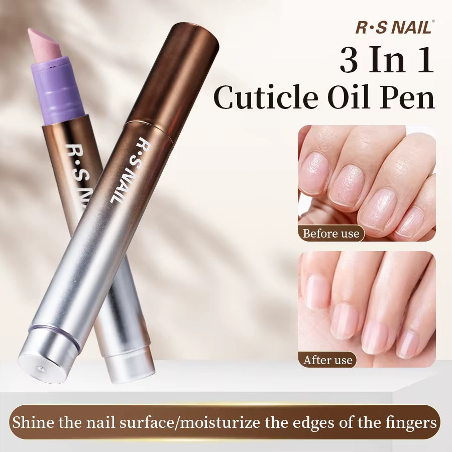 RSNAIL 3-In-1 Cuticle Oil Pen with Ceramic Nail Pusher for Hangnails Dry & Damaged Nails -Nail Care Pen for Repair & Nourishment