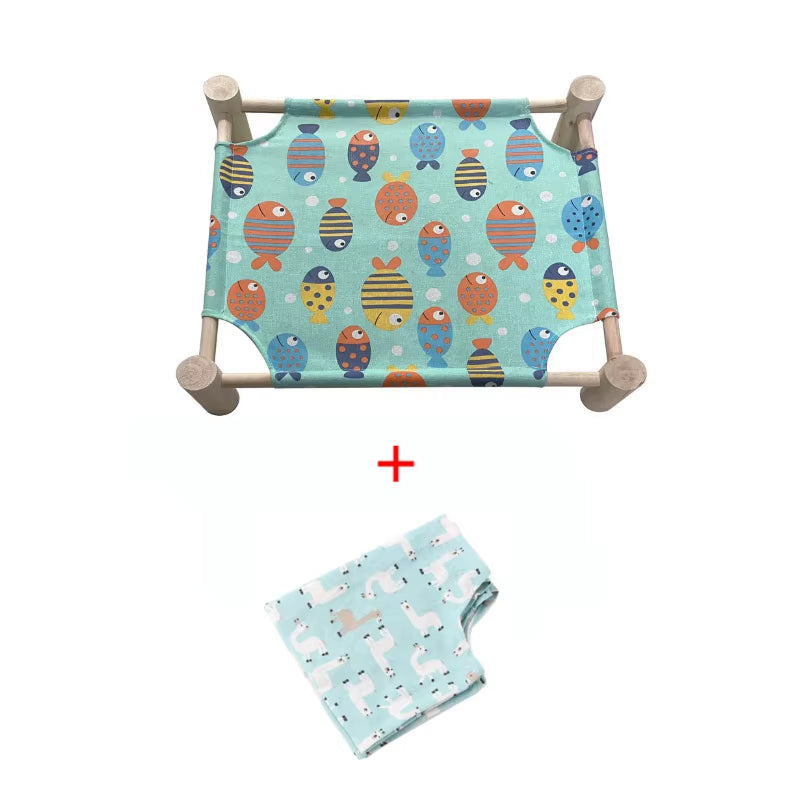 Cat and Dog Hammock Bed Wooden Cat Hammock Elevated Cooling Bed Detachable Portable Indoor Outdoor Pet Bed Suitable