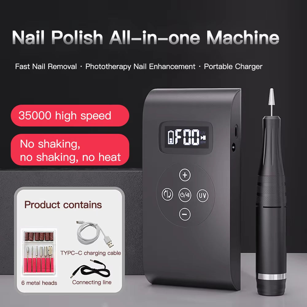 2 in 1 35000Rpm Rechargeable Nail Machine Uv Lamp Nail Dryer Nail Drill Machine Electric Nail File Led Display Manicure Machine