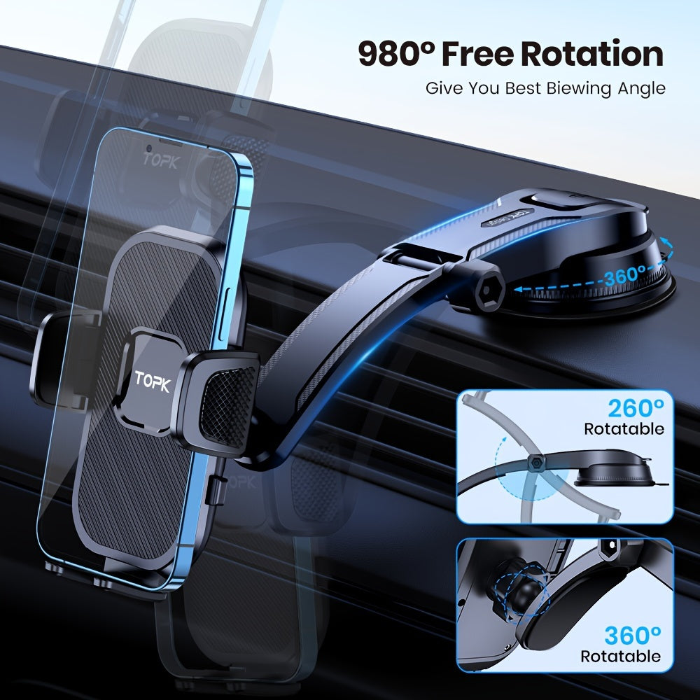D38-C Car Phone Holder Mount by TOPK, Enhanced Adjustable Cell Phone Holder for Car Dashboard, Works with All Phones in Both Horizontal And Vertical Positions Beauty Fashion