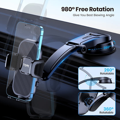 D38-C Car Phone Holder Mount by TOPK, Enhanced Adjustable Cell Phone Holder for Car Dashboard, Works with All Phones in Both Horizontal And Vertical Positions Beauty Fashion