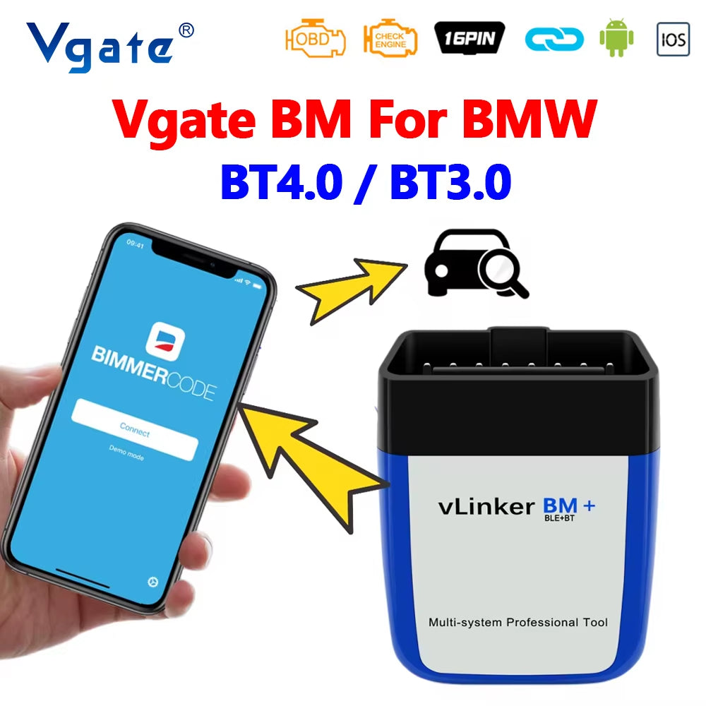 Vlinker BM+ BM for BMW V2.2 OBD2 Car Diagnostic Tool Bluetooth 4.0 Auto Scanner for Bimmercode Android Ios Pk ELM327 V1.5