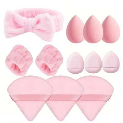 12Pcs Makeup Sponge Blender Beauty Egg Foundation Sponges Cosmetic Powder Puff Spa Headband Wristband Make up Tools Accessories