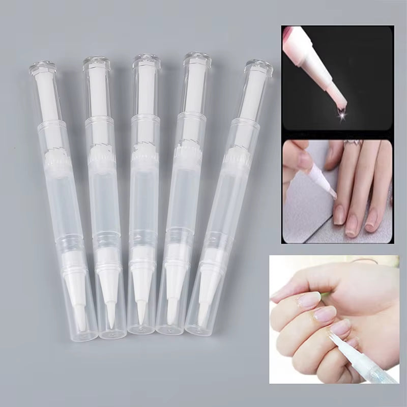 5Pcs 3Ml Transparent Twist Nail Twist Pens Empty Transparent Nail Oil Pen with Brush Cosmetic Container Pen Lip Gloss Tubes