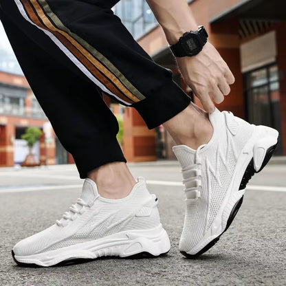 Summer Men Elevator Shoes Breathable Mesh Height Increase Sneakers Men Shoes Inner Length 7Cm Outdoor Leisure White Taller Shoes