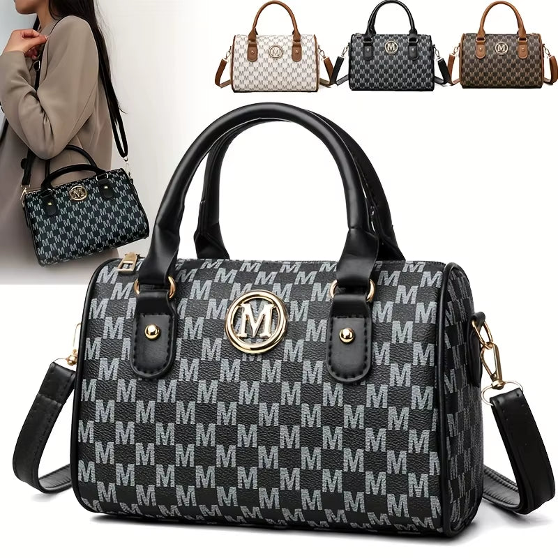 Women Alphabet Shoulder Bag with Golden "M" Logo, Synthetic Faux Leather Small Crossbody Bag for Work, Travel, Parties, and Gift