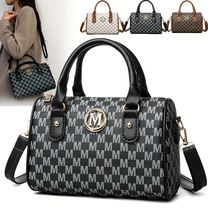 Women Alphabet Shoulder Bag with Golden "M" Logo, Synthetic Faux Leather Small Crossbody Bag for Work, Travel, Parties, and Gift