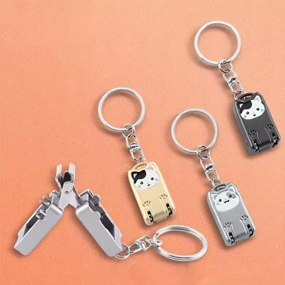 1Pc Exquisite Kitten Keychain Foldable Nail Clipper - Stainless Steel Rotary Toenail & Fingernail Manicure Trimmer