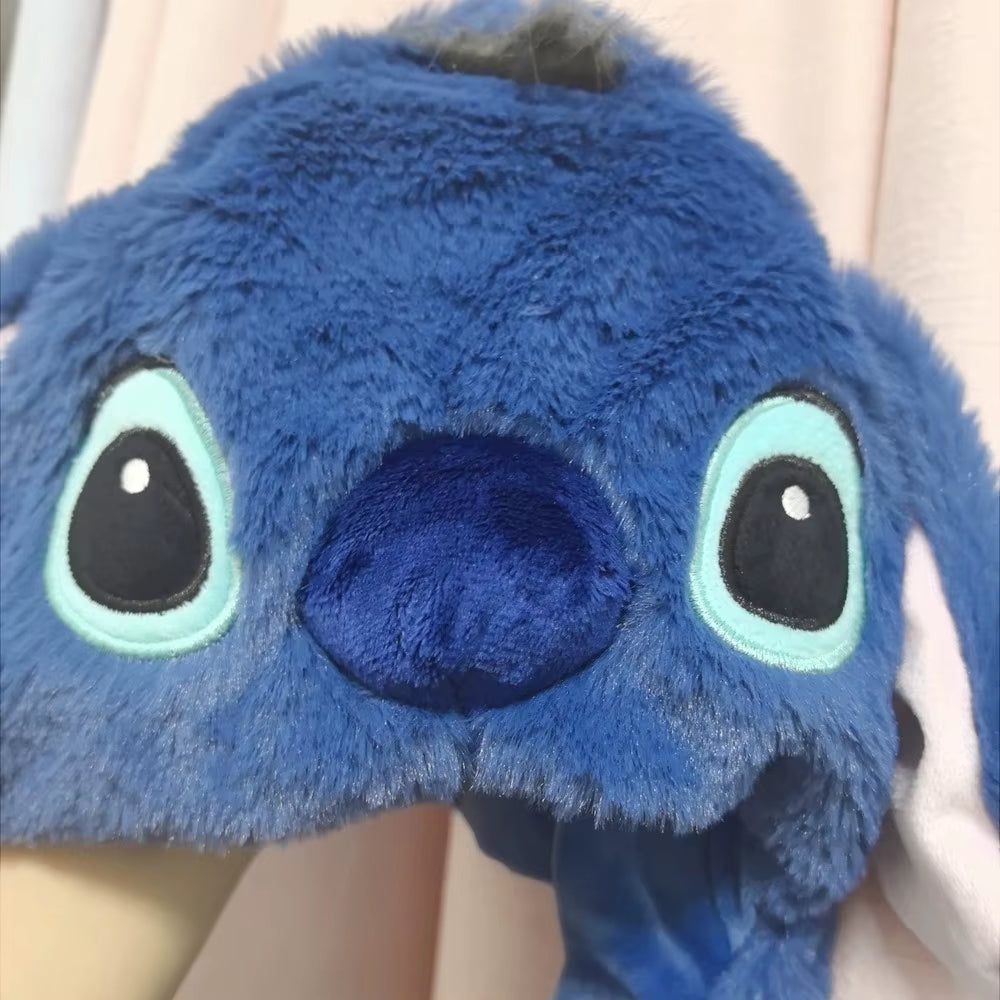 New Kawaii  Stitch Hat Anime Stitch Girl Plush Keep Warm Blue the Hat Will Move When You Pinch Your Ears Kids Toy Gifts