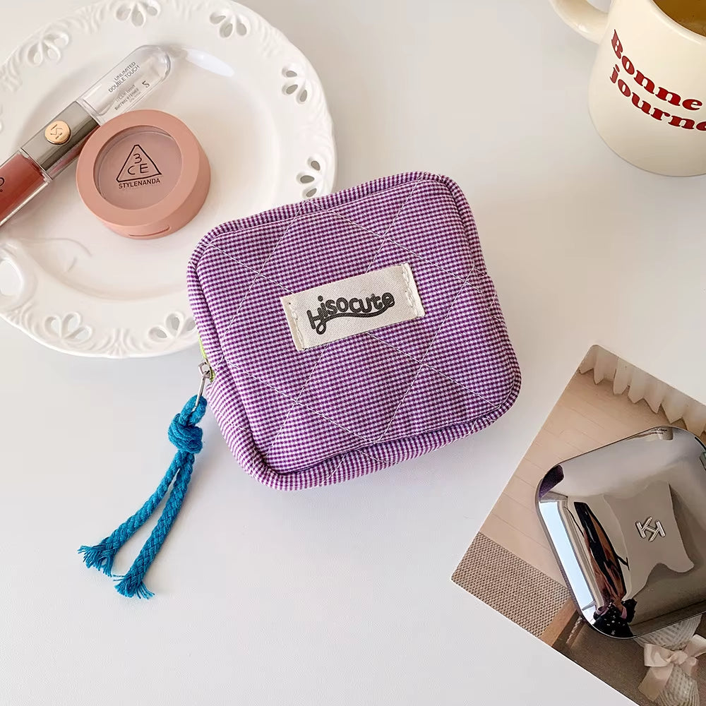 Korean Style Minimalist Cosmetic Pouch,Small Square Makeup Bag with Zipper, Portable Storage for Lipstick, Coin Purse for Women