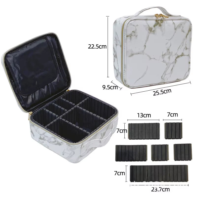 PU Makeup Bag Marble Pattern Portable Large Capacity Makeup Storage Bag Multi Functional Travel Makeup Toolbox