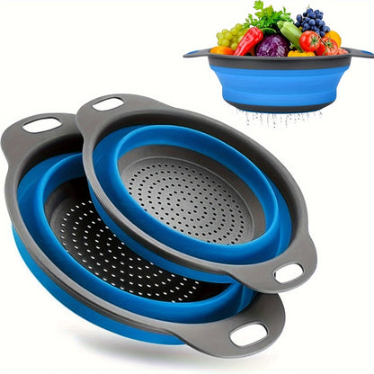 1/2 Set of Round Kitchen Draining Baskets, Foldable Funnel - Includes One Large And One Small, Perfect for Draining Pasta, Vegetables, And Fruits (Green, Red, Blue) Beauty Fashion