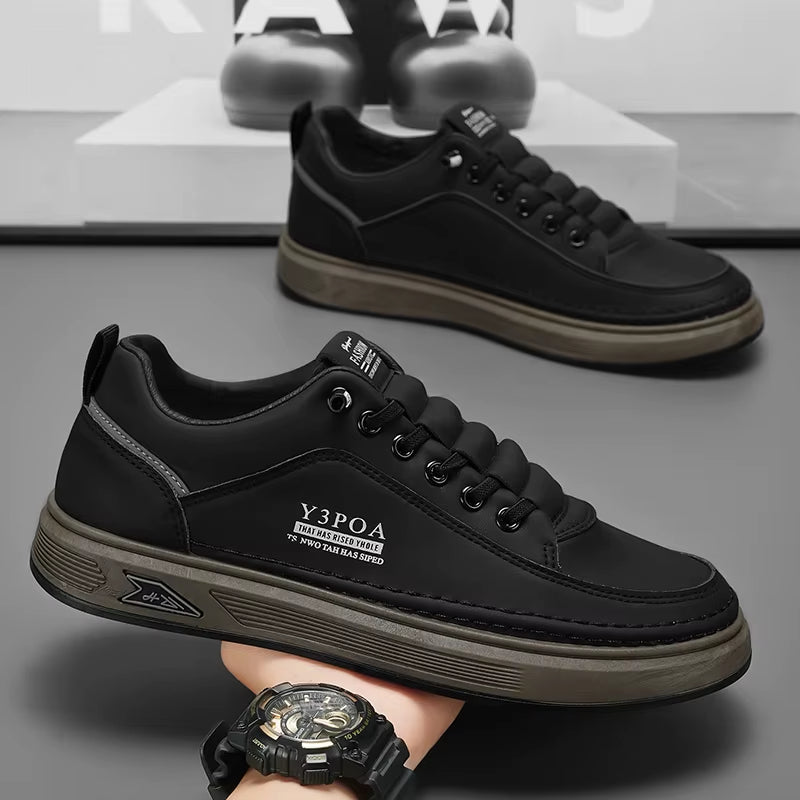 2025 Cool Men Shoes Leather Casual Sneakers Breathable Walking Slip on Platform Shoes Male Flats Rubber Sole Shoes
