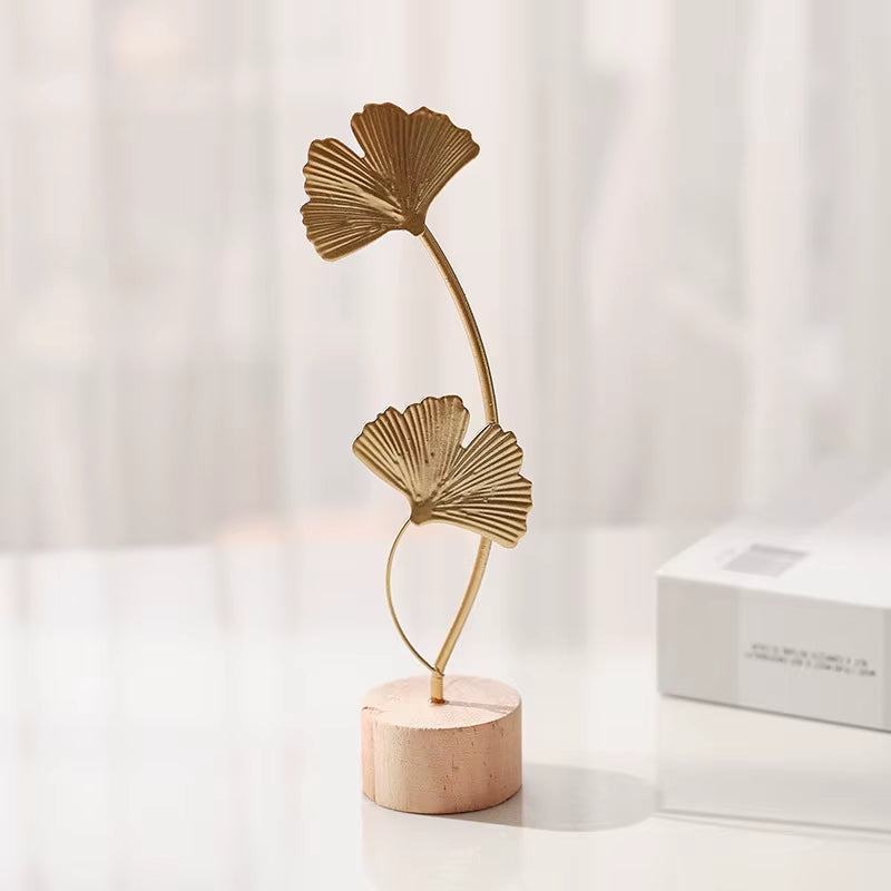 1Pcs Golden Ginkgo Leaf Feather Metal Model Figurines Manual Desktop Crafts Ornaments Photo Props Statues Sculptures Home Decor