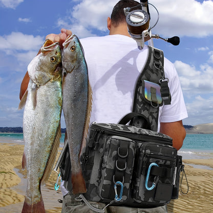 1pc Heavy-Duty Fishing Backpack Tackle Sling Bag with Rod Holder & Multi-Compartment - Lightweight Breathable Mesh Back, Durable Nylon/, Padded Shoulder Straps for Freshwater/Saltwater Fishing Gear, Camping & Outdoor (Ideal G Beauty Fashion
