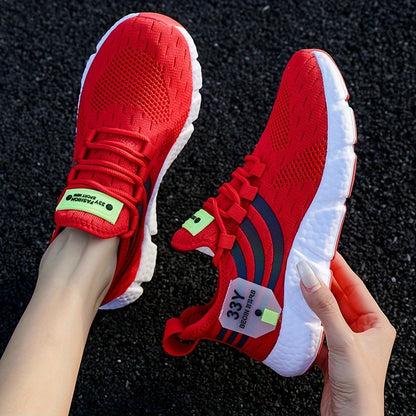 Women's Breathable Knit Platform Sneakers, Casual Lace Up Outdoor Shoes, Comfortable Low Top Sport Shoes Plus Size Beauty World Shop
