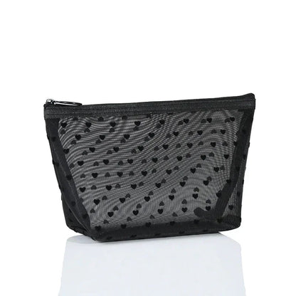 Nylon Mesh Cosmetic Bag Zipper Heart Shaped Toiletry Organizer Makeup Bags Multifunctional Women Lipstick Key Coin Purse Pouch