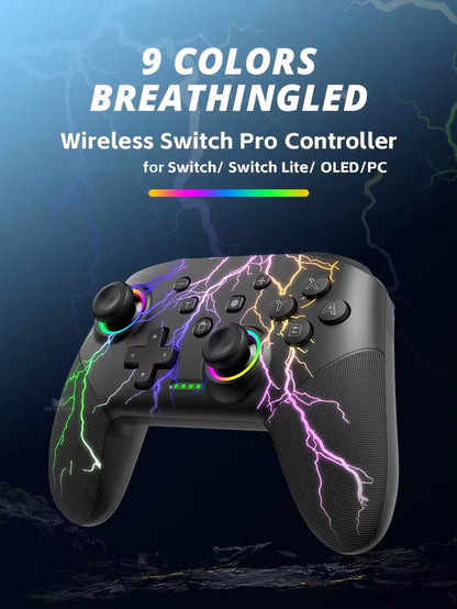 Wireless Controller for Switch OLED Console Pro Gamepad with Rechargeable Battery Programmable Turbo Function RGB Light