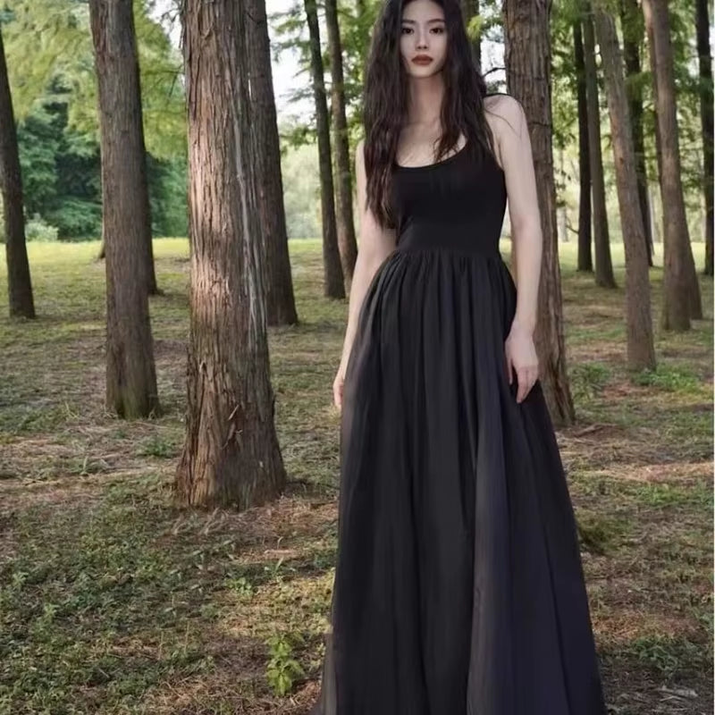 Black Strapless Long Dress Women Fashion Slim Sleeveless O-Neck High Waist Dresses Female 2025 Spring Summer New Party Vestidos