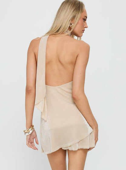 Infinito Scarf Tie Mini Dress Champagne Princess Polly