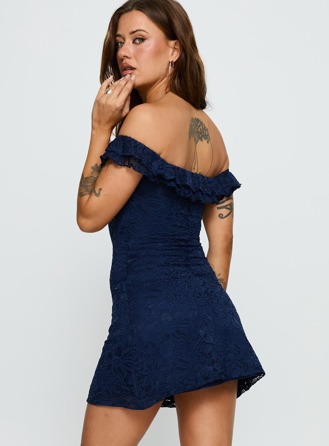Anabeila Strapless Frill Mini Dress Navy Princess Polly