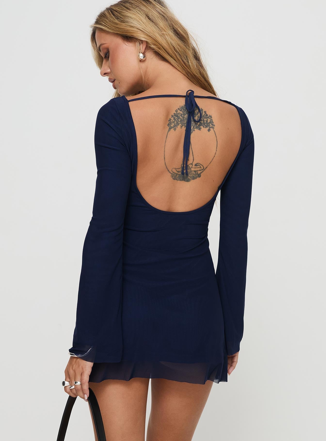Lukea Long Sleeve Mini Dress Navy Princess Polly