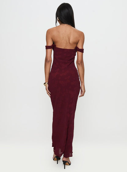 Azura Off The Shoulder Maxi Dress Burgundy Princess Polly