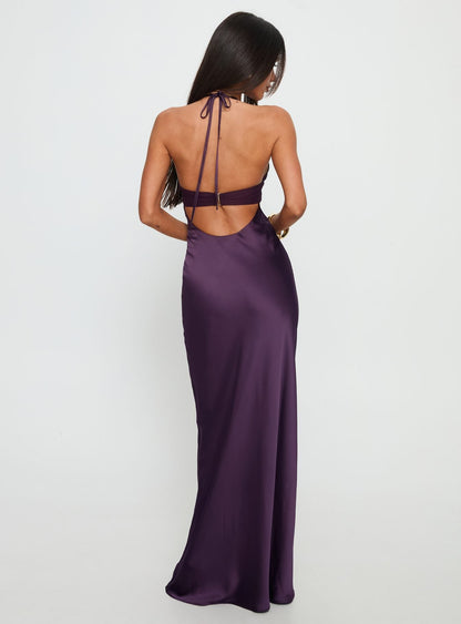 Odyssa Halter Maxi Dress Purple Princess Polly