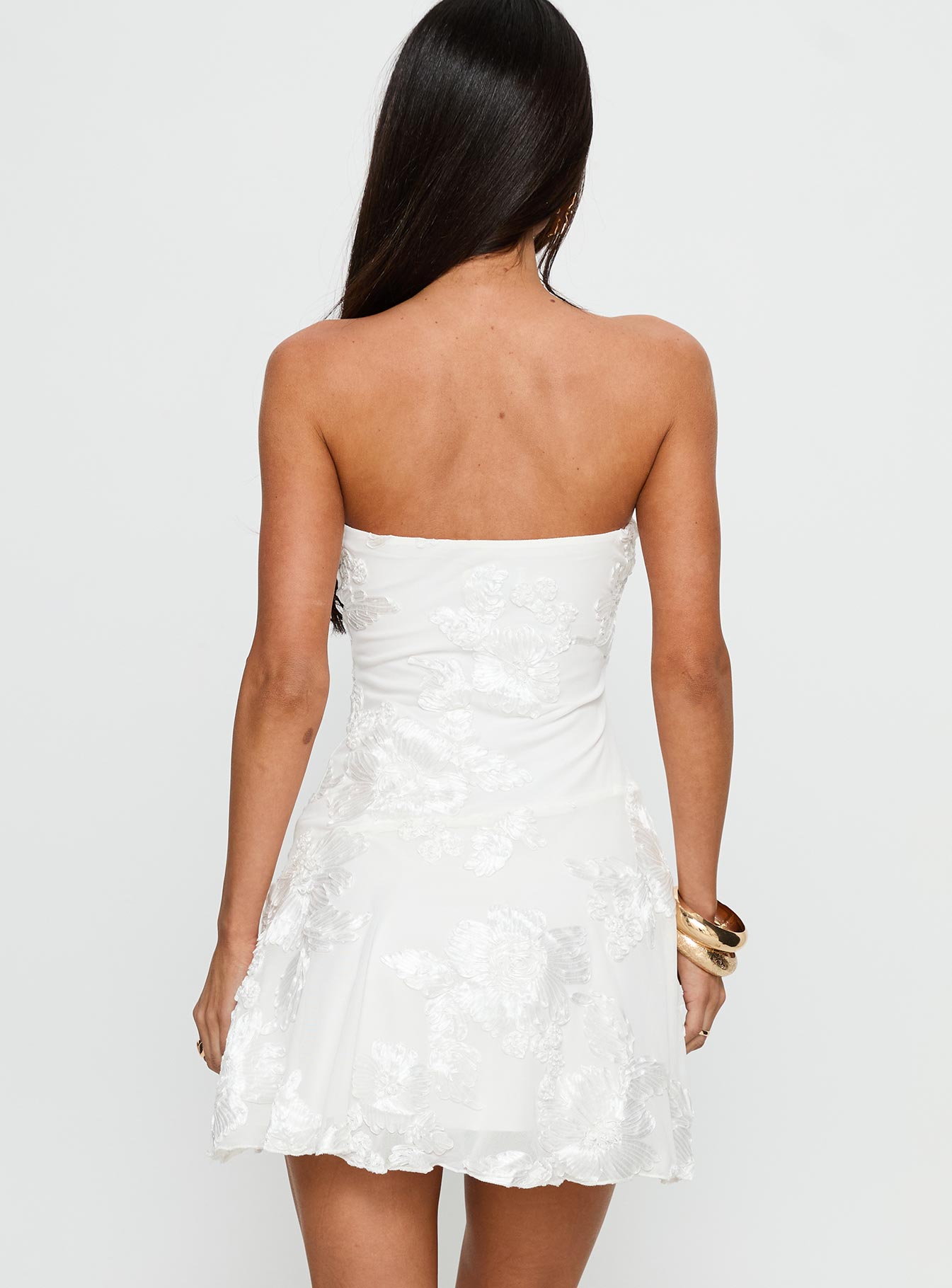 Meadow of Dreams Strapless Mini Dress White Floral Burnout Princess Polly