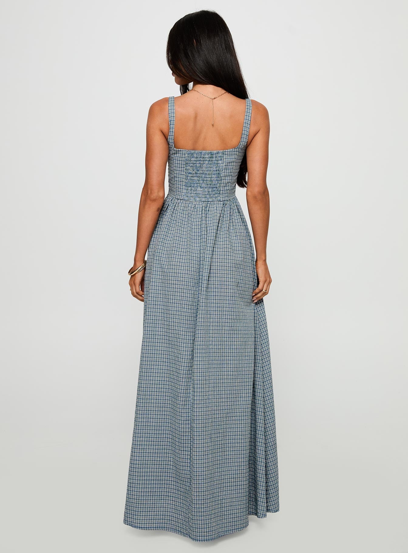 Cartmel Check Maxi Dress Navy Princess Polly