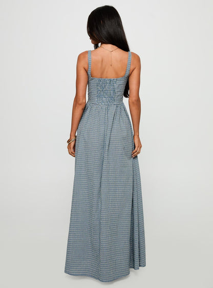 Cartmel Check Maxi Dress Navy Princess Polly