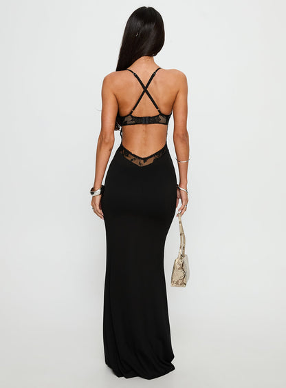 Totema Lace Halter Maxi Dress Black Princess Polly