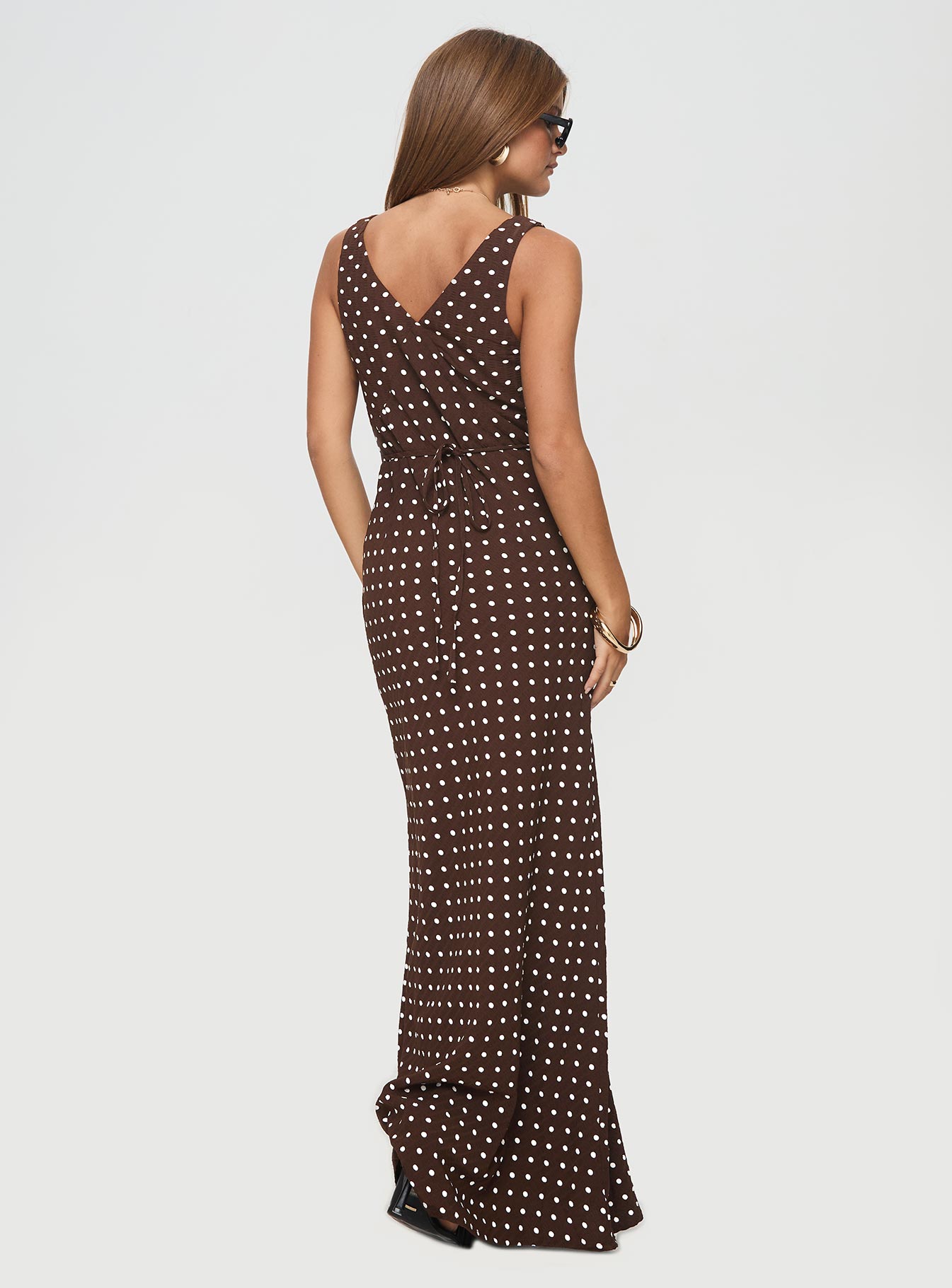 Nellie Maxi Dress Brown Polka Dot Princess Polly