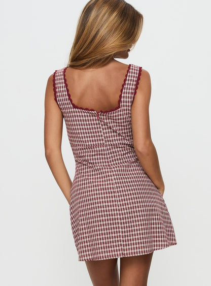 Dasha Mini Dress Red Check Princess Polly