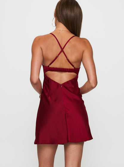 Glendon Mini Dress Burgundy Princess Polly