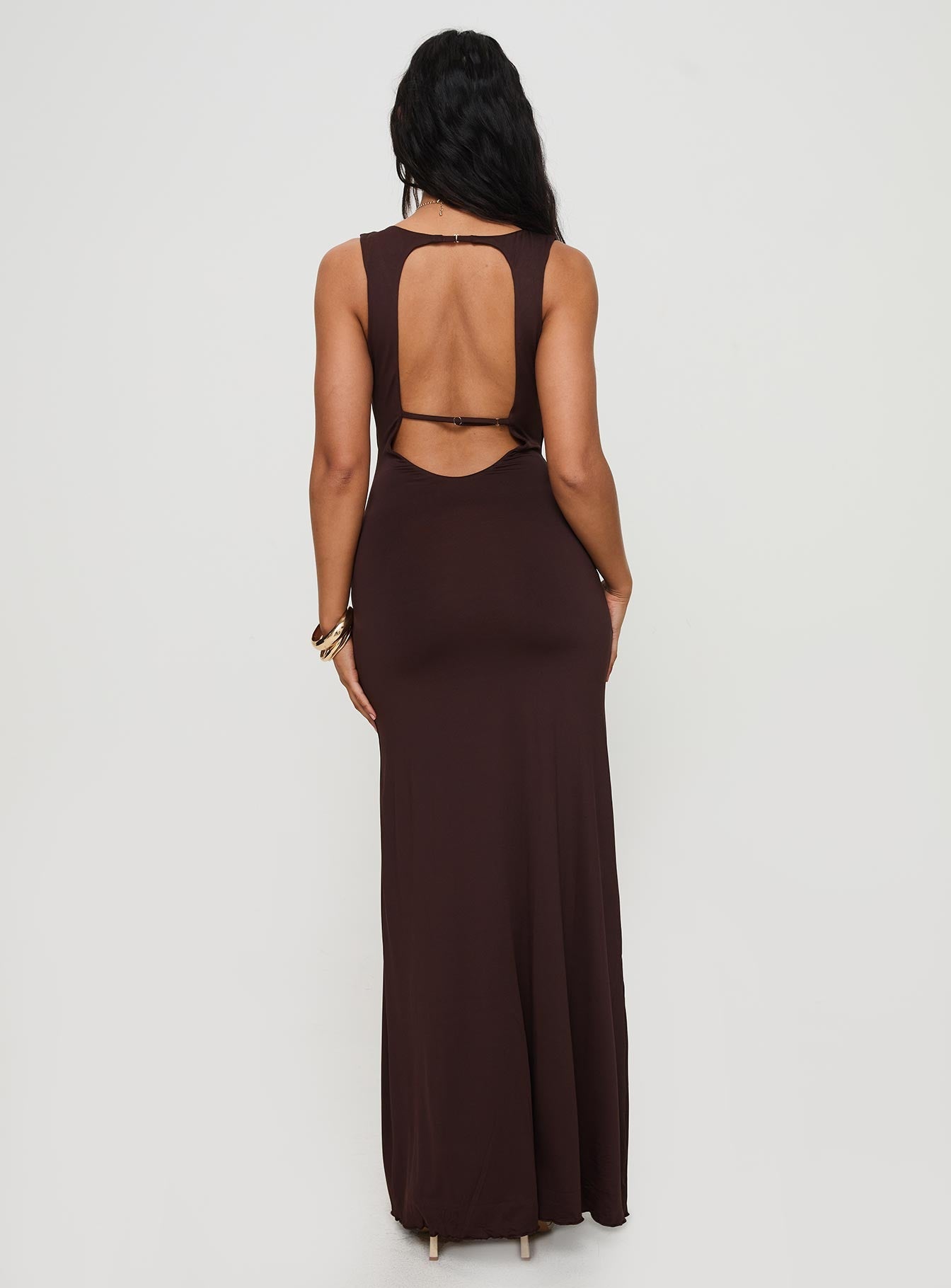Frederica Plunge Maxi Dress Chocolate Princess Polly