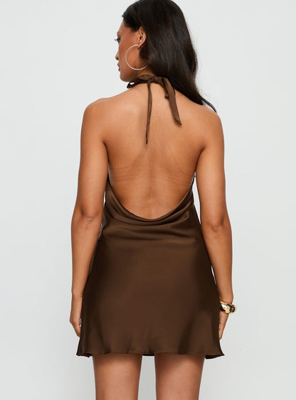 A-list Halter Cowl Neck Mini Dress Chocolate Princess Polly