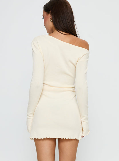 Yelsie Off Shoulder Long Sleeve Mini Dress Cream Princess Polly