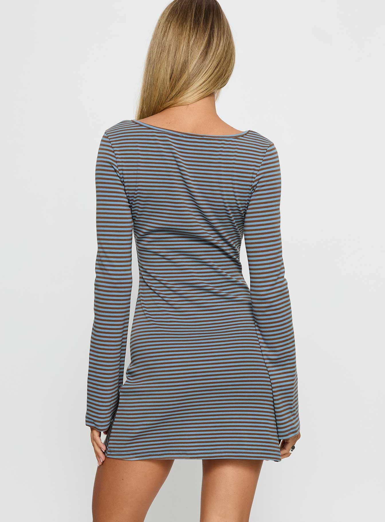 Bryanna Long Sleeve Mini Dress Blue / Brown Princess Polly