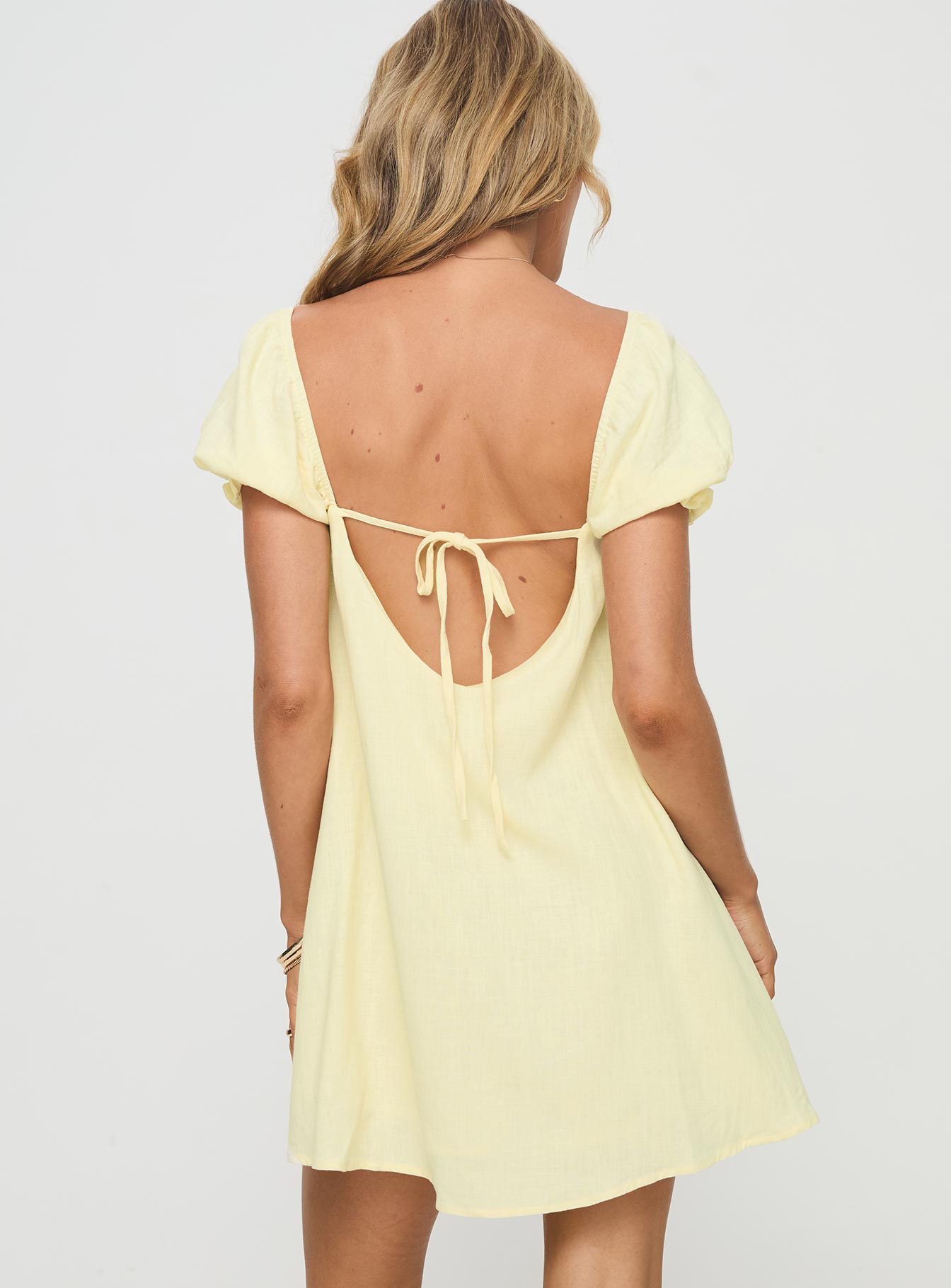 Beyond Linen Blend Mini Dress Yellow Princess Polly