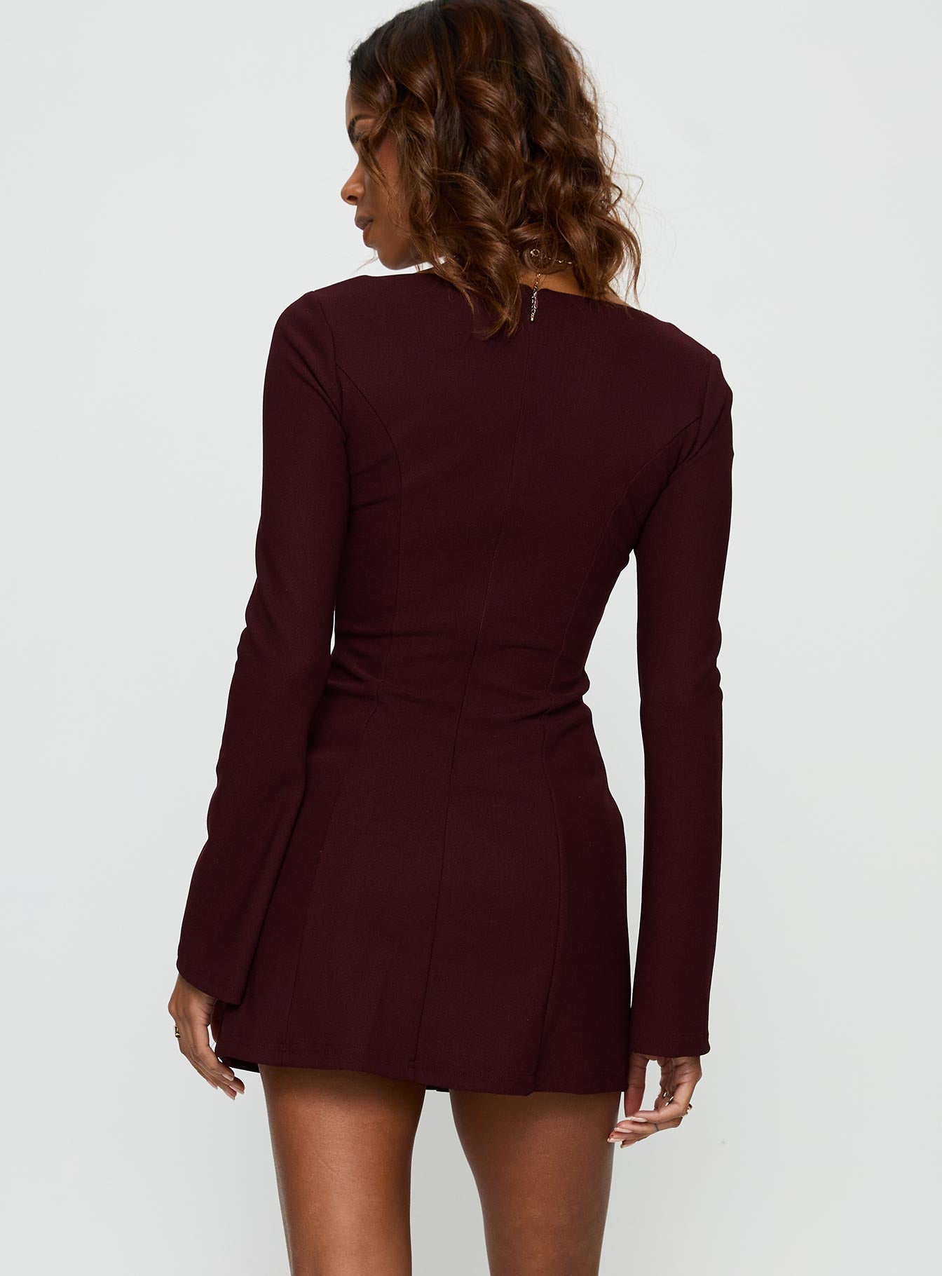 Encounters Long Sleeve Mini Dress Wine Princess Polly