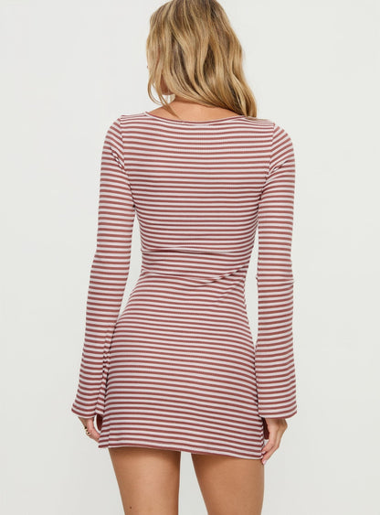 Bryanna Long Sleeve Mini Dress Cherry Stripe Princess Polly