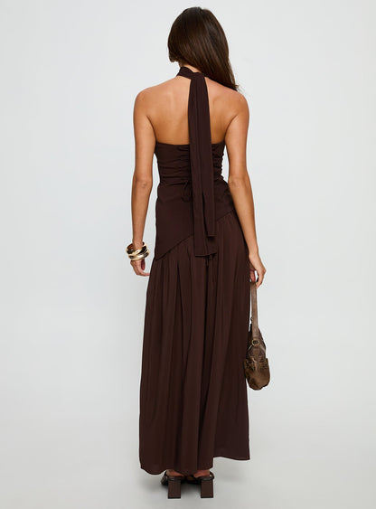 Odela Strapless Drop Waist Maxi Dress Chocolate Princess Polly