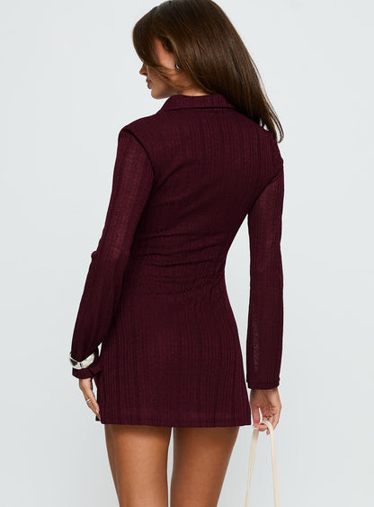 When You Sleep Long Sleeve Mini Dress Wine Princess Polly