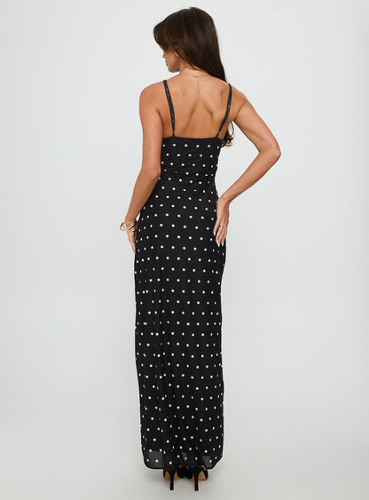 Glass Half Full Mesh Maxi Dress Black Polka Princess Polly