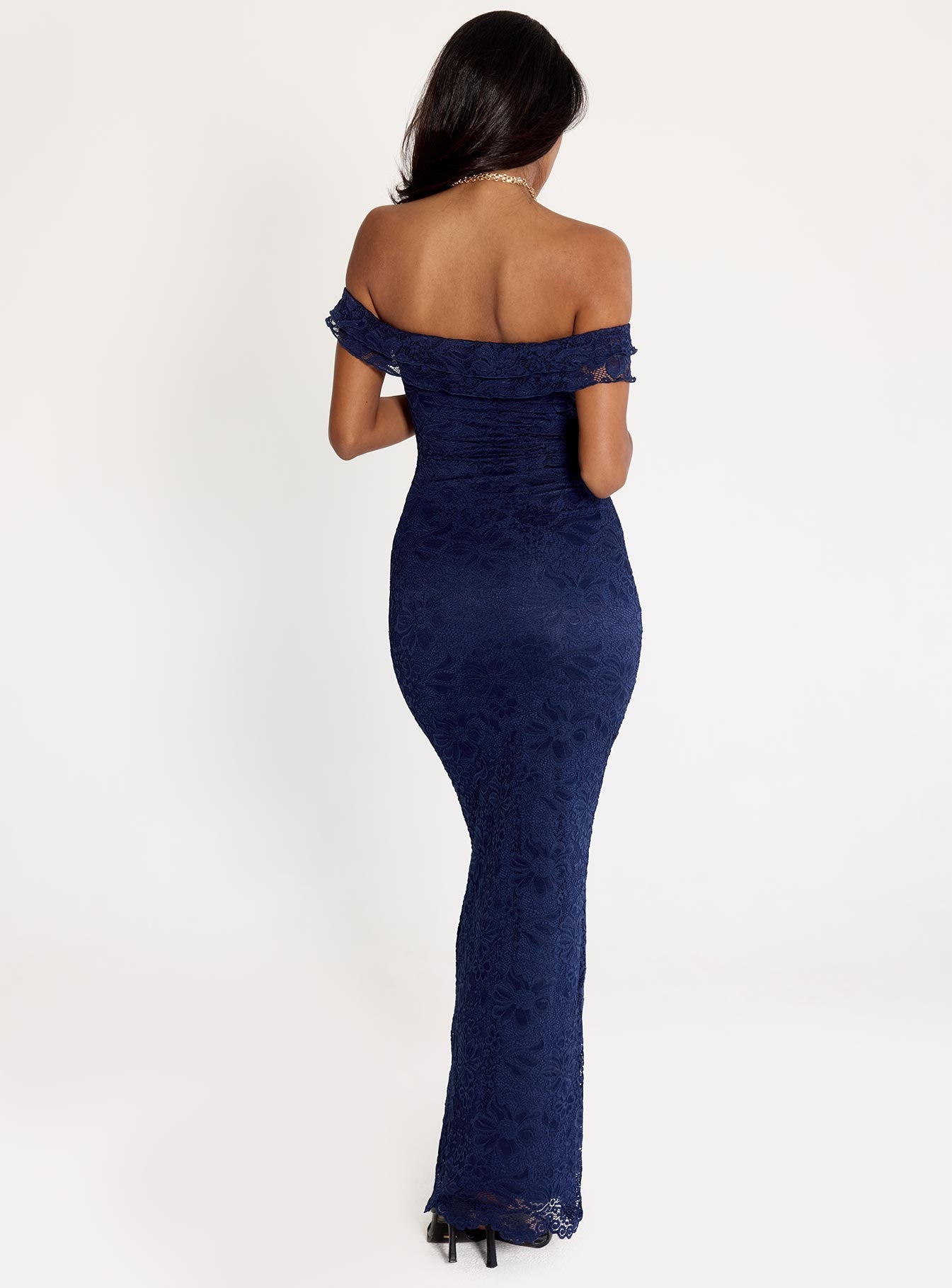 Anabeila Strapless Frill Maxi Dress Navy Princess Polly